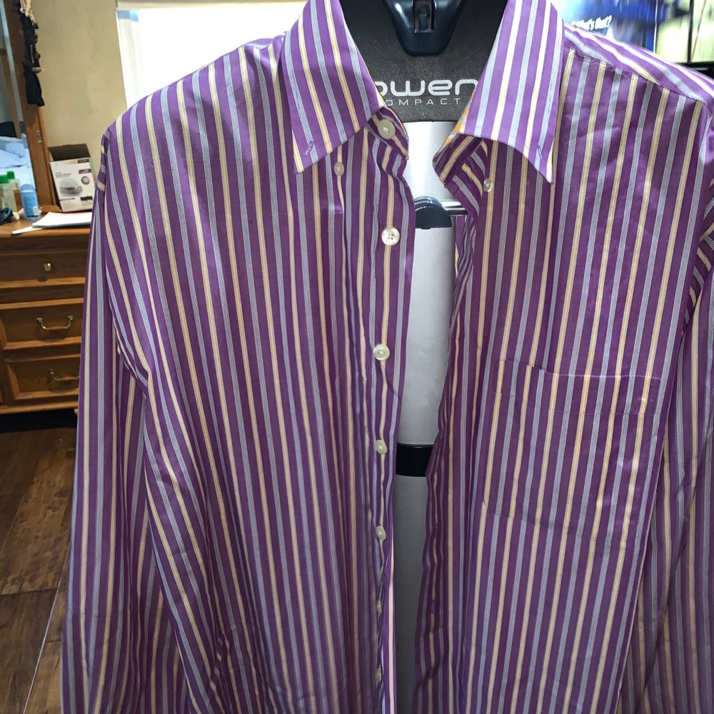 button down purple stripped shirt